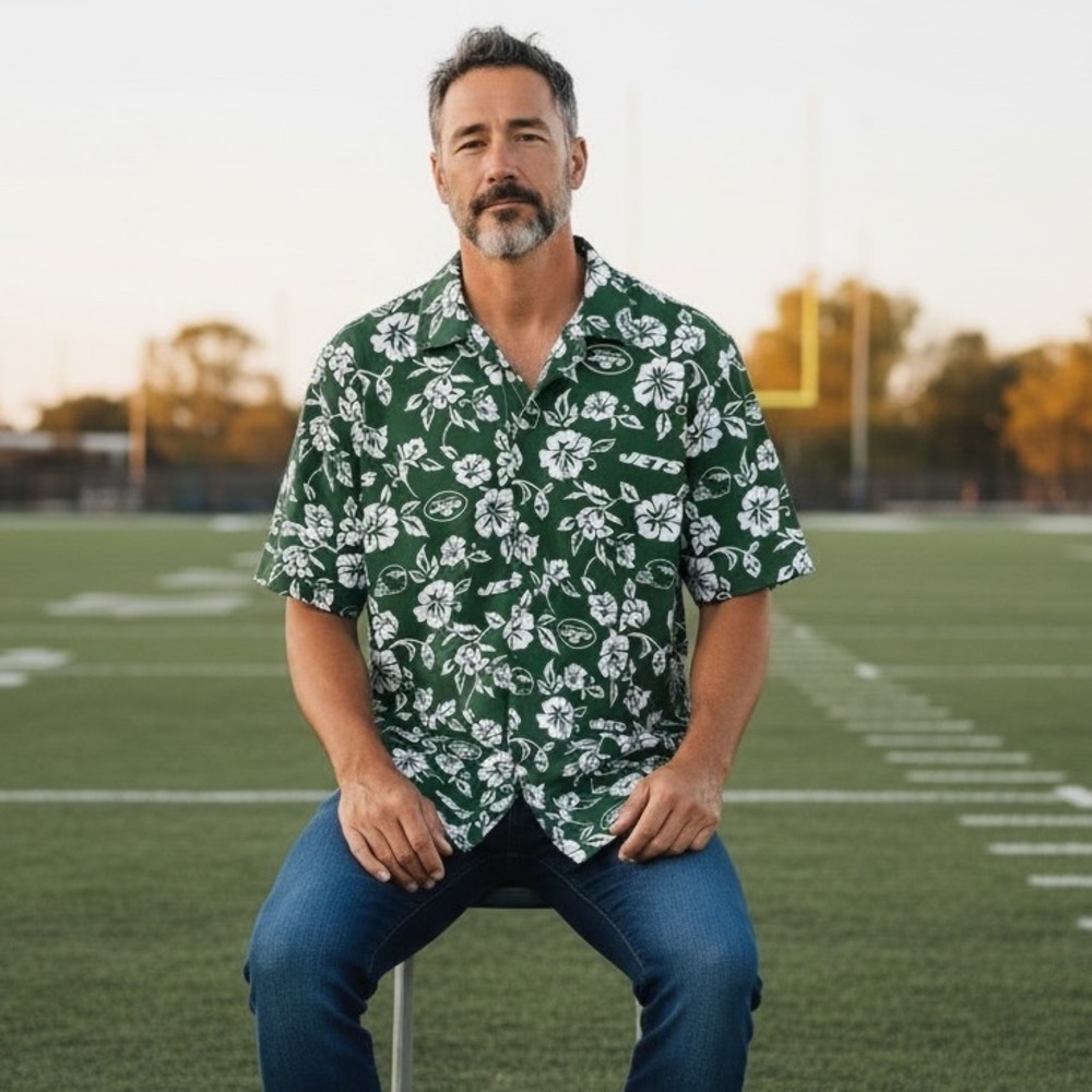 Reyn Spooner New York Jets NFL Floral Hibiscus Polo Shirt Mens Large Green NWT